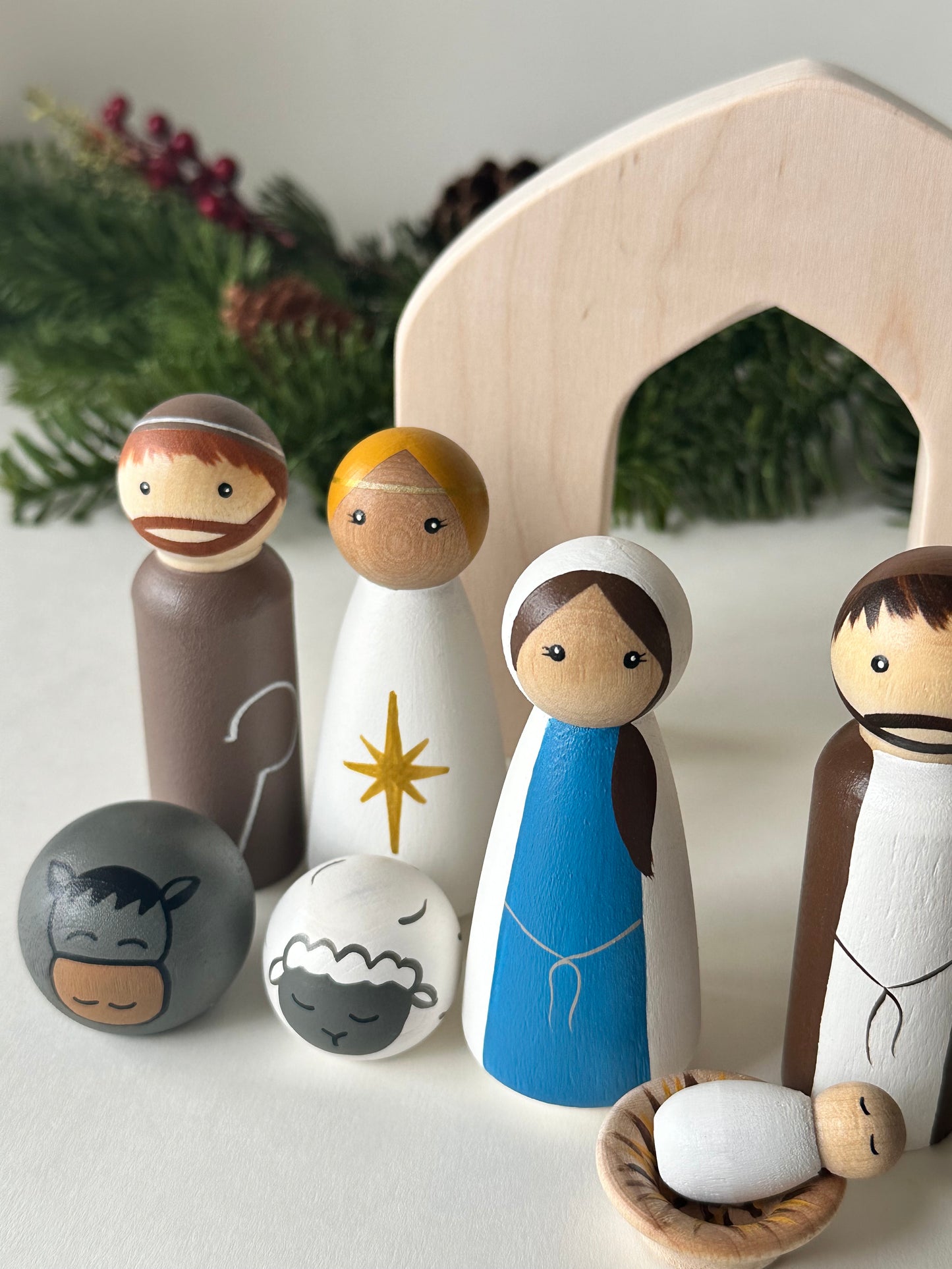 Wooden peg doll Nativity Scene