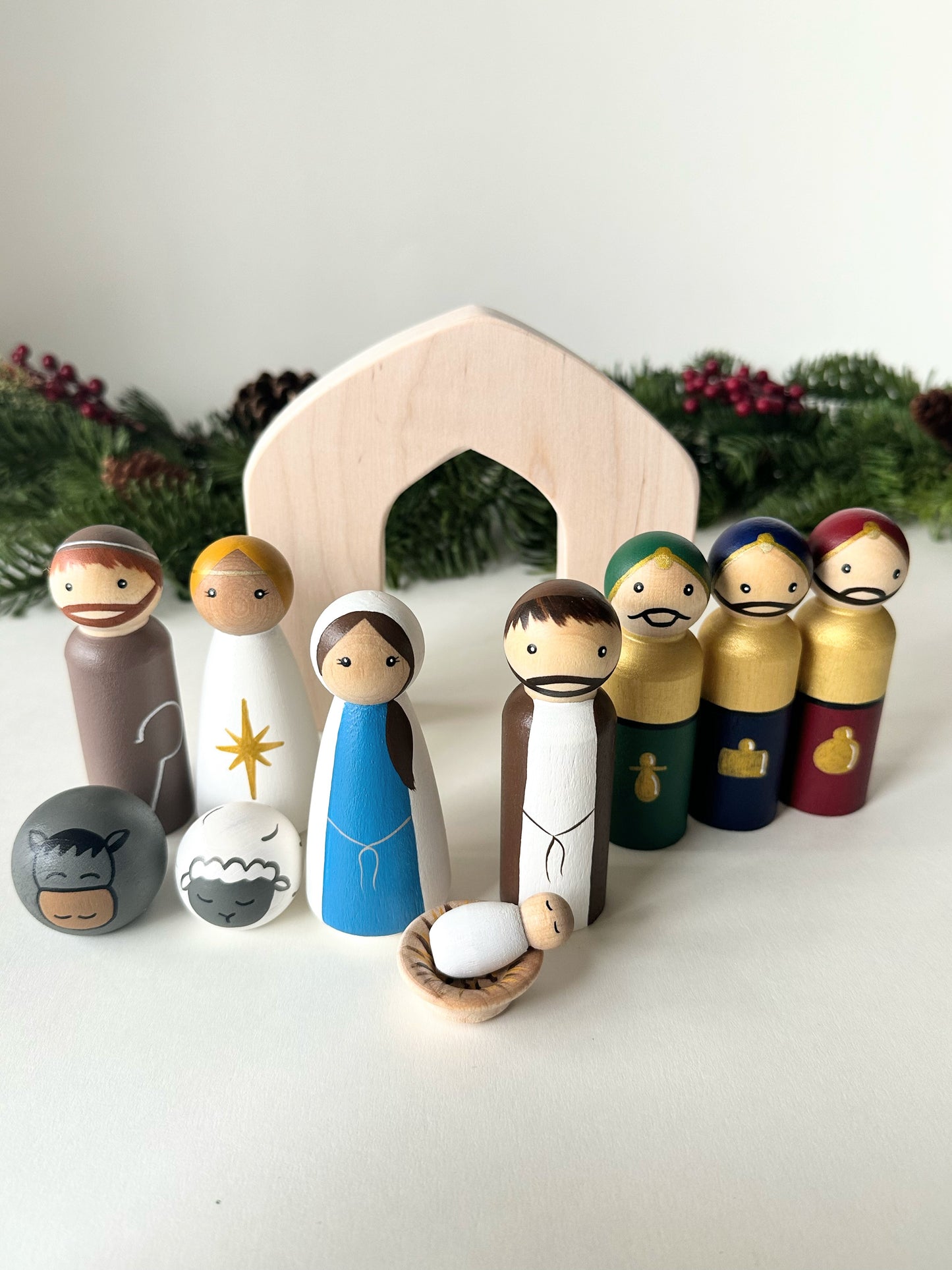 Wooden peg doll Nativity Scene