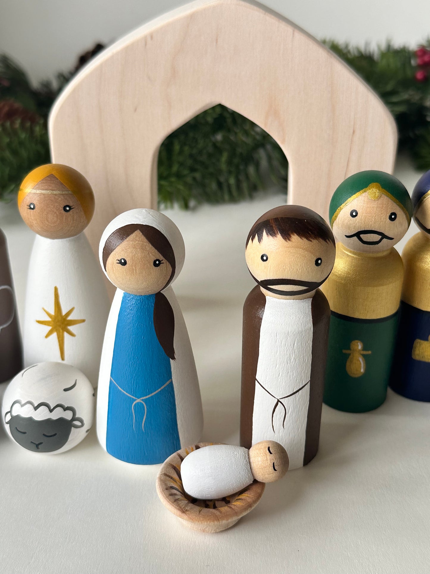 Wooden peg doll Nativity Scene