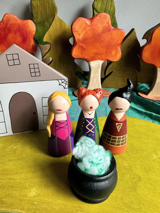 Hocus Pocus Sanderson Sisters inspired peg doll set