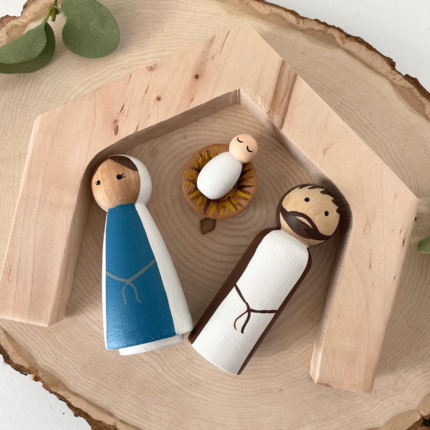 Wooden peg doll Nativity Scene