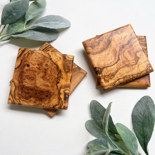 Olive wood coasters- set of 4